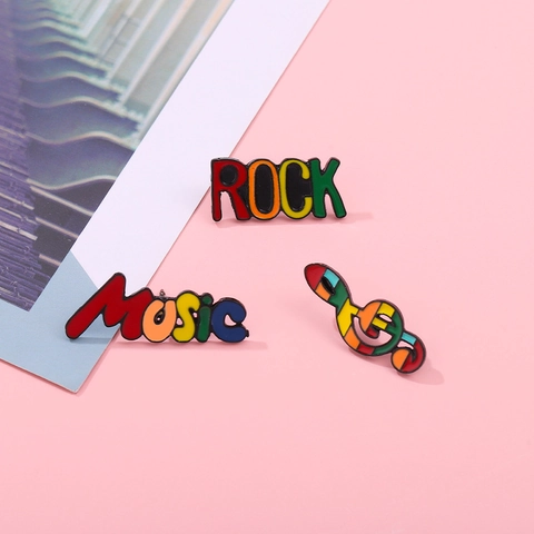 Broche de Esmalte de Aleación de la Serie Musical Pines de Insignia de Letras de Notas de Guitarra de Música Rock Personalizados Para Accesorios de Mochila de Ropa