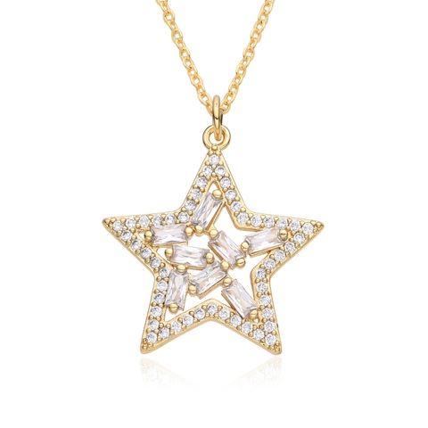 Collar con Colgante de Estrella de Cobre de Lujo para Mujer Micro Incrustado Rhinestone Corazón Concha Esmalte Joyería de Moda Regalo
