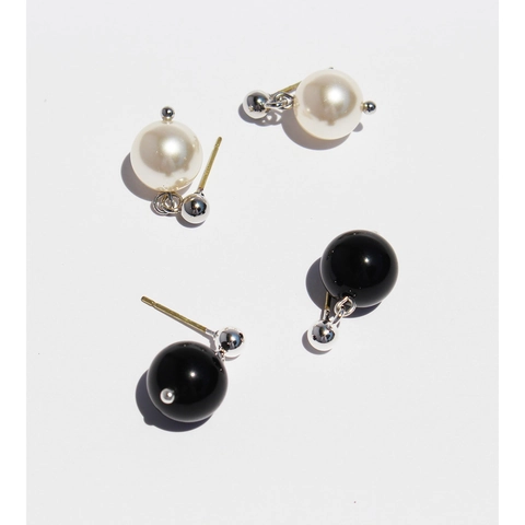 Orecchini Pendenti Minimalisti in Ottone per Donna Con Perno in Argento Sterling 925 Perla Artificiale Agata Nera Orecchini a Sfera Geometrici Gioielli