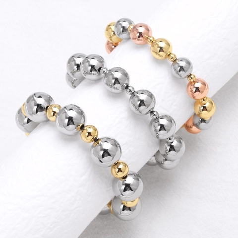 Pulsera De Cuentas Redondas Pulidas Cobre Chapado En Oro De 18K Tricolor Brillo Joyería Moda Mujer