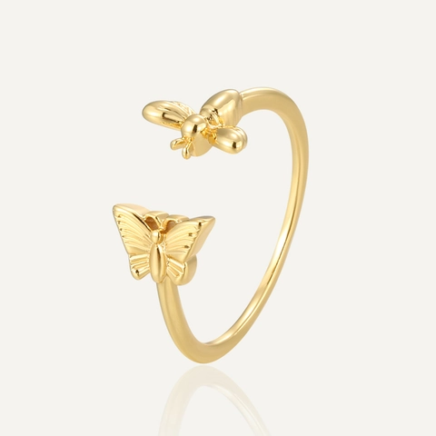 Anello Aperto Farfalla Ape Rame Placcato Oro Regolabile Gioielli Di Moda Carini Per Donna Elegante Design Animale