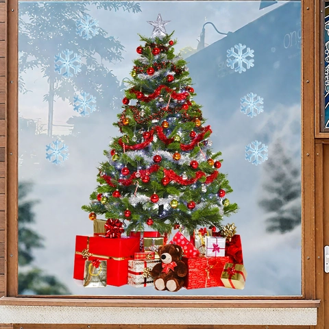 Christmas Window Stickers PVC Static Cling Decals Festive Tree Snowflakes Gift Boxes Home Glass Party Decor