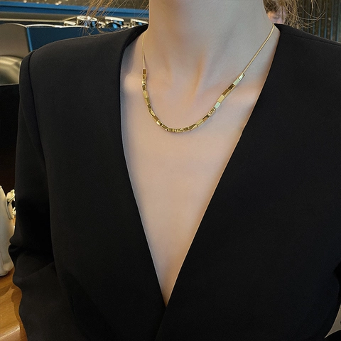 Geometric Square Block Link Snake Chain Necklace Stainless Steel Minimalist Trendy Jewelry For Women