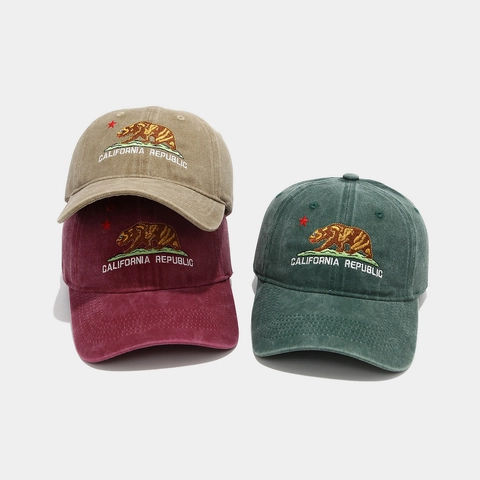 Cappello Da Baseball California Republic Cotone Lavato Orso Ricamato Regolabile Morbido Cappello Protezione Solare