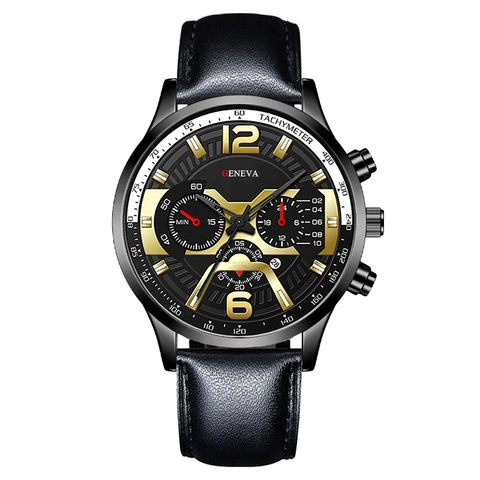 Reloj De Cuarzo Para Hombre Correa De Cuero Calendario Luminoso Esfera Múltiple Moda Deportiva Analógico