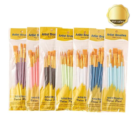Artist Paint Brushes Nylon Hair Professional Watercolor Oil Acrylic Painting Drawing Multipurpose Colorful Plastic Handle