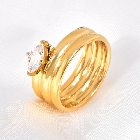 Mode Luxe Meerlaags Titaniumstaal Ring Voor Vrouwen Marquise Geslepen Strass Geometrisch Verguld Wijsvinger Ring Sieraden