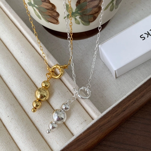 Collana In Argento Sterling 925 Con Pendente A Perle Tonde Lucide Graduate Gioielli Geometrici Minimalisti Per Donna