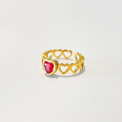 Hart Zirkoon Ring 18K Verguld Roestvrij Staal Hol Hart Band Verstelbare Open Ring Mode Sieraden Voor Dames