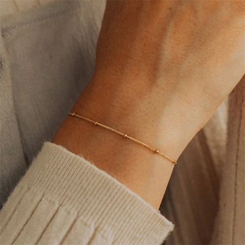 Layered Stainless Steel Satellite Bracelet For Women Gold Silver Plated Beaded Chain Minimalist Adjustable Hand Jewelry