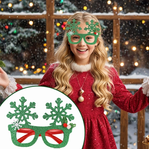 Montatura Occhiali Fiocco Di Neve Natale Glitter Plastica Feltro Bacca Accessori Foto Festa Per Adulti Bambini