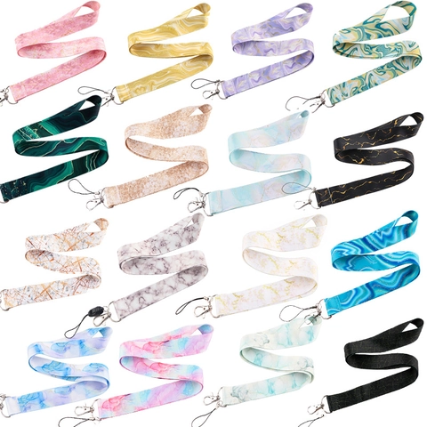 Marble Texture Phone Lanyard Neck Strap Polyester Double Sided Print For ID Card Key USB Modern Aesthetic