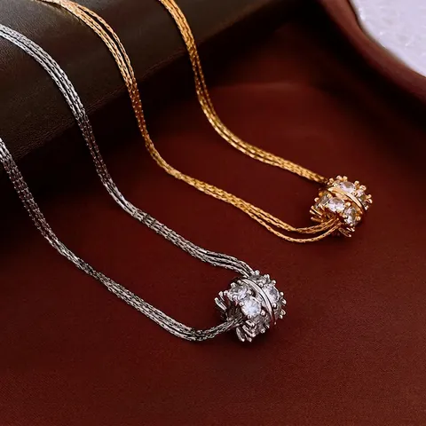 Collier Multi-Rangs En Cuivre Avec Pendentif Géométrique En Zircone Plaqué Or Bijoux Élégants Minimalistes Pour Femmes