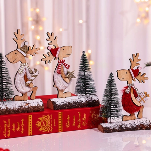 Weihnachts Rentier Ornamente Holz Rentier Figur Mit Mini Tannenbaum Kunstfell Schal Schreibtisch Deko Winter Tischdekoration