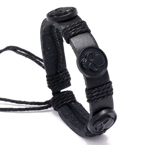 Bracciale In Pelle Punk Retro Da Uomo Con Teschi In Lega E Corda Di Canapa Nodo Scorsoio Regolabile Gioielli