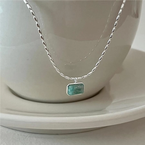 Collana In Argento Sterling 925 Con Pendente In Pietra Naturale Verde Rettangolare Amazzonite Gioielli Minimalisti Per Donna