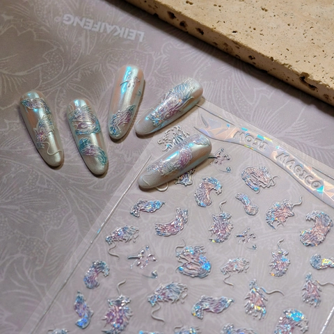 3D Embossed Nail Art Stickers Holographic Laser Dragon Pattern New Chinese Style Manicure Decoration