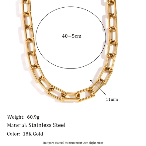 Collana E Bracciale Placcato Oro 18K Acciaio Inossidabile Maglia Graffetta Rettangolare Minimalista Moda Industriale Per Donne
