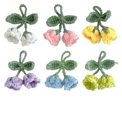 Handgefertigter Gehäkelter Maiglöckchen Schlüsselanhänger Garn Gestrickte Blumen Tasche Anhänger Auto Dekor
