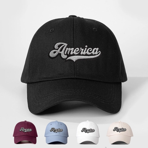 America Stickerei Baseball Kappe Vintage Retro Verstellbar Polyester Sonnenhut Damen Herren Streetwear Atmungsaktiv Gebogener Rand
