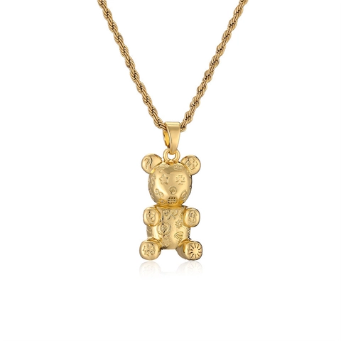 Collana Con Ciondolo Orso Hip Hop Rame Placcato Oro Argento Strass Zircone Animale 3D Graffiti Gioielli Per Uomo Donna