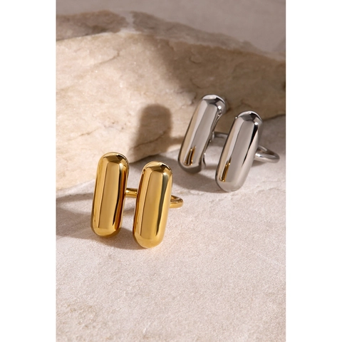 Roestvrijstalen Open Ring 18K Verguld Dubbel Capsule Geometrisch Minimalistisch Mode Sieraden Voor Dames Heren