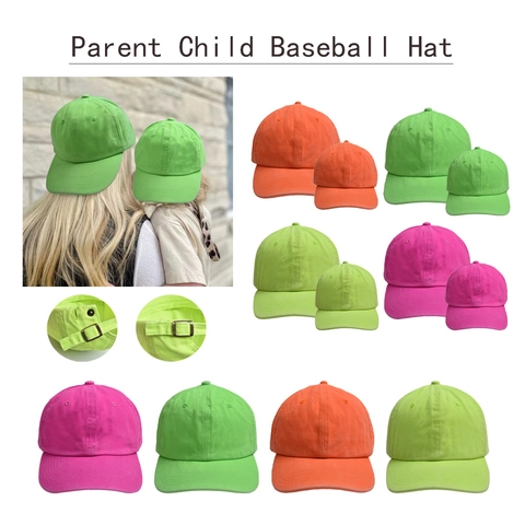 Berretto da Baseball in Cotone Neon Genitore-Figlio Tinta Unita Fluorescente Traspirante Cappello Ombreggiante per Viaggi All'aperto Uomo Donna Bambini