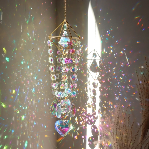 Crystal Suncatcher Hanging Ornament K9 Prism Rainbow Maker Iron Wind Chime Home Garden Window Decoration Heart Style