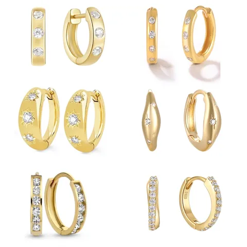 Orecchini Huggie Hoop In Argento Sterling 925 Zirconia Stella Geometrica Gioielli Eleganti Per Donne