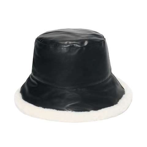 Cappello Alla Pescatora In Pelle PU Reversibile Con Bordo In Pelliccia Sintetica Caldo Inverno Autunno Antivento Per Donna