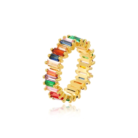 Anello Eternity Arcobaleno Rame Placcato Oro 18K Zirconia Cubica Multicolore Gioielli Di Moda Per Donne Elegante