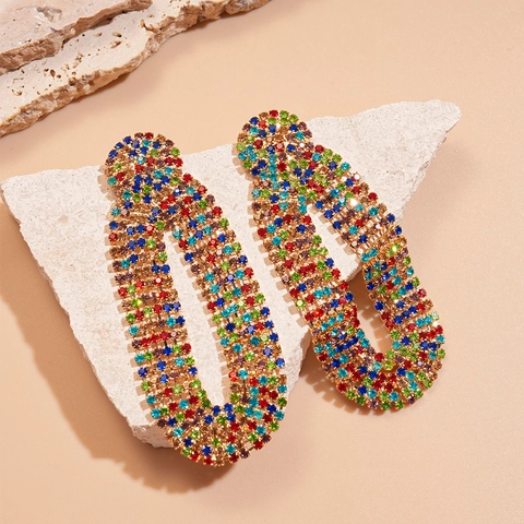 Bunte Zirkon Lange Ovale Geometrische Statement Ohrringe Mit 925 Sterling Silber Ohrstecker Kupfer Mehrfarbig Nische