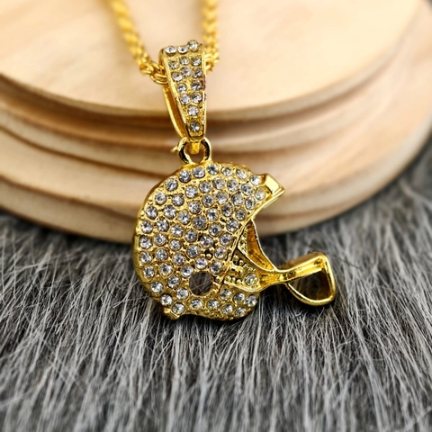 Collana Con Pendente Hip Hop Lega Strass Intarsiato Casco Rugby Lettere OTF Catena A Corda Gioielli Streetwear Per Uomini Donne