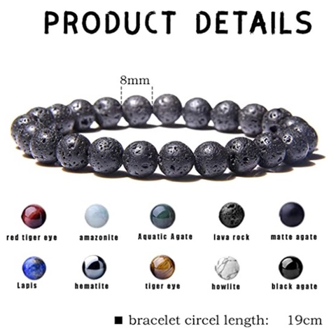 Natural Stone Beaded Bracelet Tiger Eye Lava Rock Lapis Lazuli Healing Energy Elastic Handmade Jewelry Women Men
