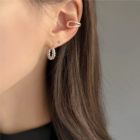 Rope Twist Hoop Earrings 925 Sterling Silver Minimalist Korean Style Fashion Jewelry For Women Elegant Accessory
