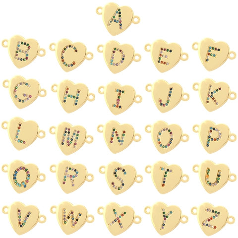 Amuletos Conectores De Letras Del Alfabeto De Corazón Cobre Chapado En Oro Circonita Cúbica De Colores Colgantes Para Hacer Joyas DIY