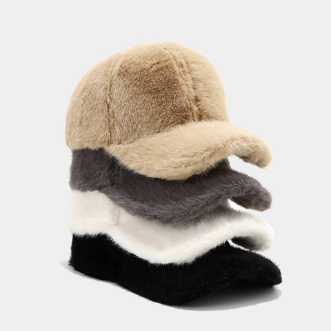 Gorra De Béisbol De Piel Sintética Color Sólido Felpa Suave Cálida Invierno Resistente Al Viento Ajustable