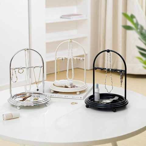 Sieradenhouder Organizer Boogvorm ABS Kunststof Met Schaal Voor Kettingen Oorbellen Armbanden Ringen Desktop Decor