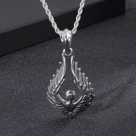 Pendente Ali Di Angelo Retro Acciaio Inossidabile Punk Rock Gioielli Figura Alata Per Uomini Donne