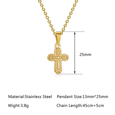 Collar Colgante Cruz Vintage Acero Inoxidable Patrón Relieve Joyería Religiosa Para Mujeres Hombres Moda Cadena O Regalo