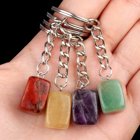 Llavero De Piedra De Cristal Natural Gema Rectangular Irregular Adorno De Mineral Curativo Colgante Para Bolso Y Coche