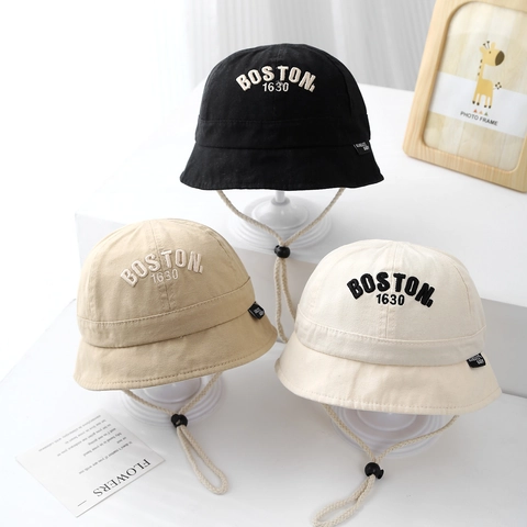 Kids Bucket Hat Cotton Canvas Letter Embroidered Sun Protection Wide Brim Adjustable Strap Toddler Baby Fashion