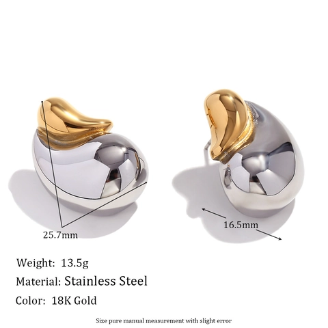 Boucles d'Oreilles Clous en Forme de Goutte d'Eau en Acier Inoxydable Bicolore Or et Argent Plaqué Bijoux Minimalistes pour Femmes
