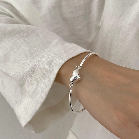 Bracciale Con Ciondolo A Cuore In Argento Sterling 925 Minimalista Metallo Lucido Catena Regolabile Gioielli Di Moda Per Donne