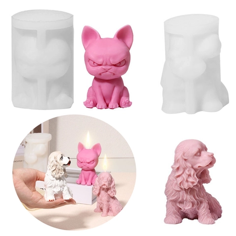 3D Hond Siliconen Vorm Dier Franse Bulldog Cocker Spaniel Vorm Voor Kaarsen Maken DIY Gips Zeep Hars Knutselen Decoratie