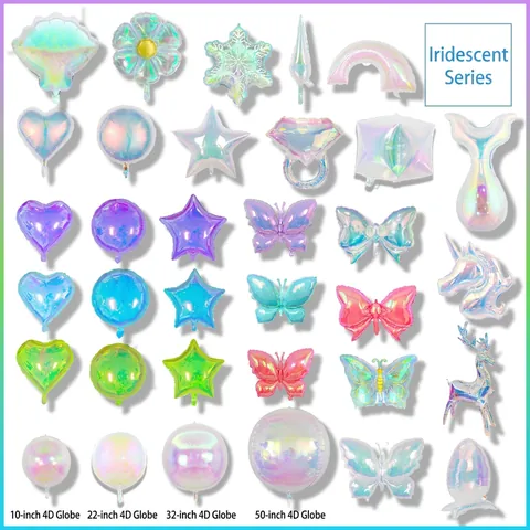 Iridescent Aluminum Film Balloons Butterfly Heart Star Round Metallic Reflective Party Decorations Birthday Celebration Ornaments