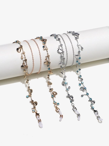 Copper Eyeglass Chain With Shell Pendant And Blue Rhinestone Anti Slip Eyewear Strap For Sunglasses Mask Ocean Style