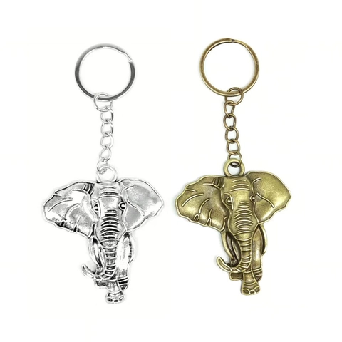 Vintage Elephant Head Keychain Zinc Alloy Metal Retro Animal Key Ring For Men Women Souvenir Gift Travel Memorial