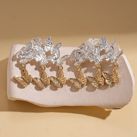 Legierung Schmetterling Quaste Ohrhänger Mit 925 Sterling Silber Ohrstecker Zweifarbig Metall Nische Elegant Für Damen
