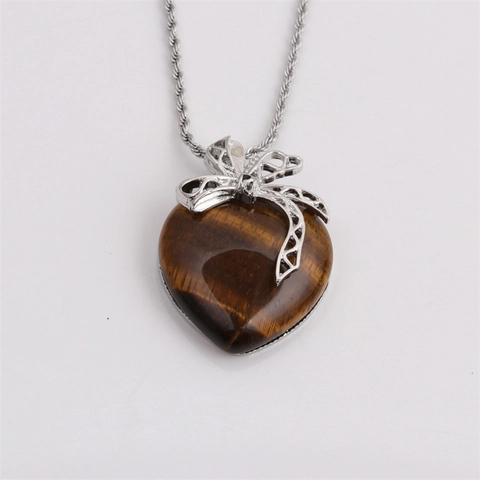 Collar Con Colgante De Corazón De Piedra Natural Con Lazo De Aleación Y Cadena De Cuerda De Acero Inoxidable Mujer